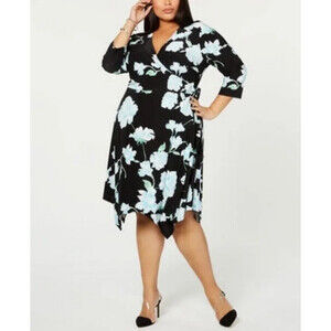 INC Womens Plus Floral Handkerchief Hem Wrap Dress, Size 2X $139